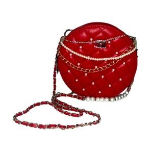 Badgley Mischka shoulder bag red with embellishments round with zip closure NWT
